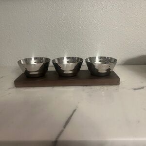 Michael Aram “Ripple Effect” 3-Bowl Serving Set on Wood Base
